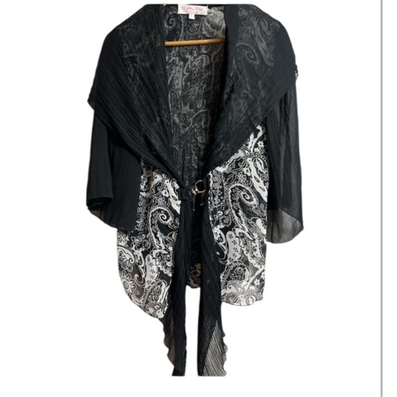 Y2K Pretty Angel Black and Gray Paisley Sheer Blouse Front closure Sz L Women - Picture 7 of 8